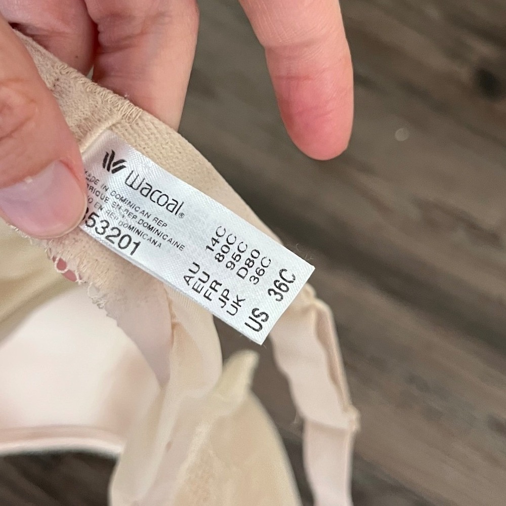 Wacoal Lace Finesse T-Shirt Bra‎ 36C Sand Nude Floral Underwire 853201 - Picture 3 of 3